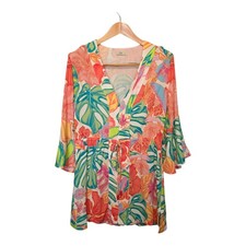 Maaji Kaftan Cover Up Womens Size M V-Neck Flare Sleeve Colorful Beach Vacation