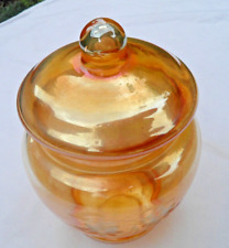 Orange Lustred Glass  Lidded Bon Bon Jar 17cm tall, see description