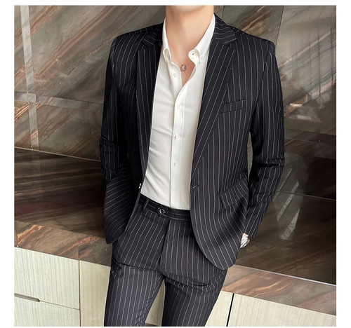 Mens black pinstripe - black, 2
