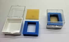 QUANTITY OF 50 SMALL PLASTIC JEWELLERY BOXES WITH HINGED LID  40MM X 40MM X 28MM