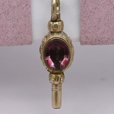 Antique Victorian Key Fob PINK Paste Bloodstone Gold Filled Charm Pendant