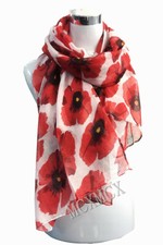 Red Poppy Print Floral Scarf Wrap Sarong Long Soft Warm UK 