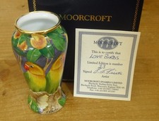 Boxed Ltd Ed Moorcroft Enamels "Lovebirds" Vase - Stephen Smith - 3 5/8" - A/F