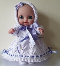 Cute 8.5 Lil Cutesies Berenguer Doll with Handknitted Lilac Clothing.
