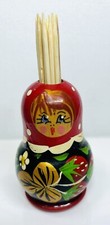 Wooden Matryoshka Russian Doll Toothpick Holder Hand Painted 