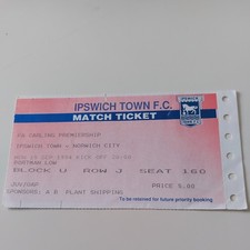 IPSWICH TOWN v NORWICH CITY FOOTBALL TICKET PREMIERSHIP 19TH SEPTEMBER 1994