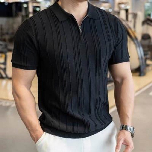 Mens knitted polo shirt - knitted,