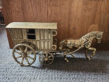 Decorative Vintage Brass Horse & Carriage Gypsy Wagon Cart Caravan 31.5cm Long