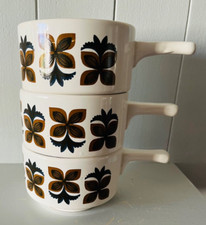 3 x Vintage RETRO 1970s Ironstone Staffordshire Potteries Soup Mugs with handles
