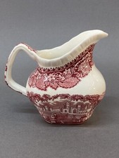 Vintage China Pink Red Mason's Vista Pattern Small Square Creamer Jug Decorative