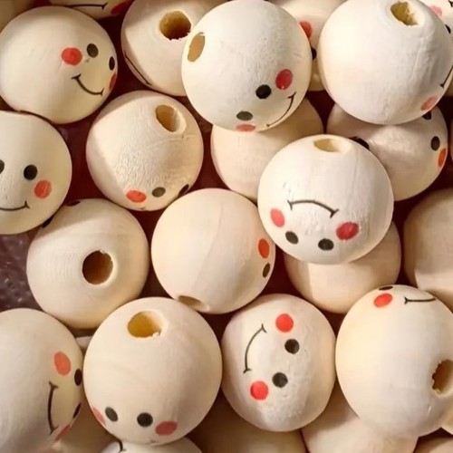 Wooden doll head - doll, beads