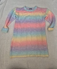 Womens Rainbow Ombre Jumper Knit Sweater Tunic Dress Size S