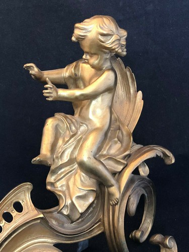 Chenet amour bronze doré - chenet, À