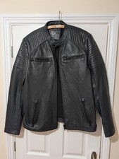 Superdry International Leather Racer Motorbike Jacket Size 2XL Dark Grey