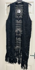Long Black Crochet Knit Vest