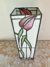 Past Times Charles Rennie Mackintosh Style Tulips & Lattice Stained Glass Vase