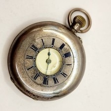 19th Century Swiss Made Half Hunter Enamel Silver Pocket Watch 0.935 Bear marks