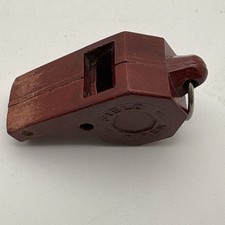 Vintage Field Siren Red Bakelite Whistle Military Brass Lanyard Clip Made in USA