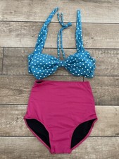 NEW RETRO BIKINI SET SIZE S UK 8 10 HIGH WAISTED OVERSIZED BOW PADDED POLKA DOT