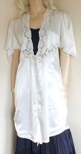 Diane Rubach Diki Ivory satin long negligee robe size M/12-14 bridal vtg 70s/80s