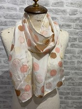 Silk chiffon cream & peach polka dot circles scarf cravat oblong S1987