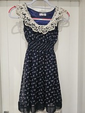 Rabbit Print Blue Dress Vintage Style Collar Medium/large
