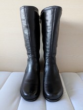 Lotus Womens Black Leather Mid-Calf Elasticated Wedge Ladies Boots - Fitzgerald 