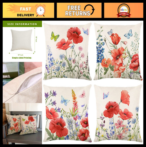 Pcs red poppy floral - red, pillow