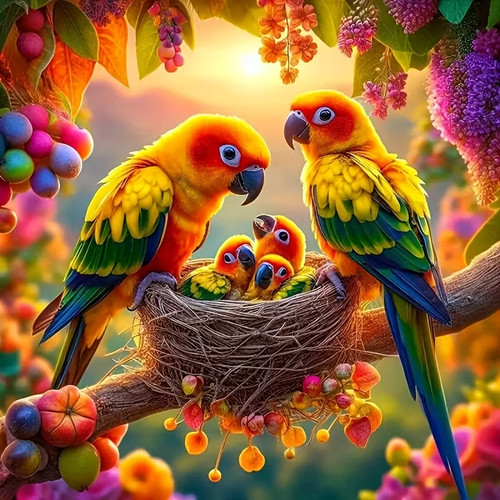Parrot family diamond art kit - family,