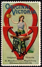 Vintage Germany Poster Stamp H. Mundlos Original Victoria Sewing Machine Factory