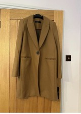 Womens Zara Camel Tan Long Sleeve Lapel Collar  Coat Size L Mid Length