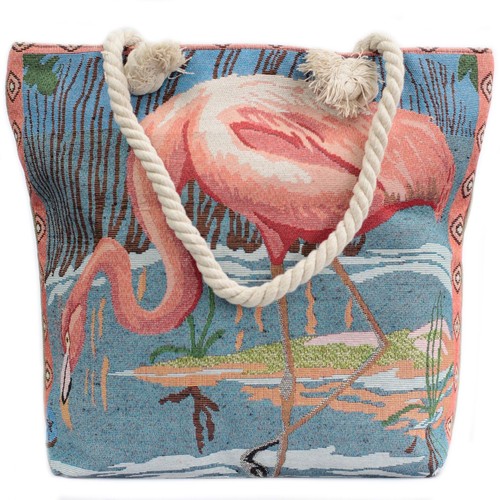 Pink flamingo rope handle tote - flamingo,