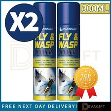 FLY KILLER INSECT SPRAY WASP KILLER FOR BUGS PESTS REPELLENT AEROSOL 300ML x2