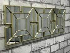 SET OF 3 GOLD ART DECO SQUARE ARCHED WALL ART WALL MIRRORS TILE LOOK GOLD MIRROR