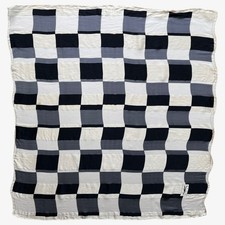 Vintage 90s Yves Saint Laurent YSL Checkered Print Black Silk Scarf, 80s Shawl