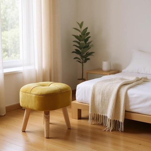 Mustard yellow velvet ottoman - velvet,