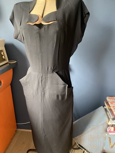 1940s black pencil dress - black, with
