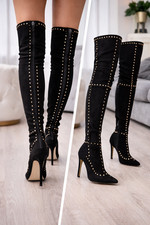 Black Stud Thigh High Boots