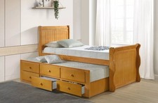Captain Guest Bed With Pull Out Trundle Bed With 3 Drawers Finished In Oak