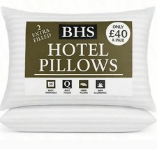 Luxurious BHS HOTEL PILLOWS Pair of 2 Soft White Stripe Pillows for Comfort