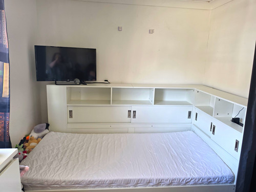 White wood double bed - wood,