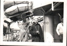 1954 Royal Navy Sailor Aboard Ship With Bosuns Whistle Photo 3.25 x 2.25 Inch