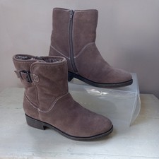 Size 7 TU  Suede Leather Ankle Boots Brown Side Zip Fur Fleece Lined 