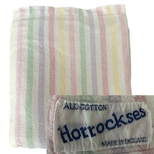 VINTAGE SHEET COTTON FLANNELETTE CANDY STRIPE HORROCKSES DOUBLE/KING 91" X 87"