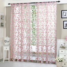 1pc Floral Tulle Voile Window Treatment Curtain Panels Sheer Scarf Valances     