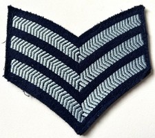 British Military Issue RAF Sergeant Fabric Blue Silver Rank Patch