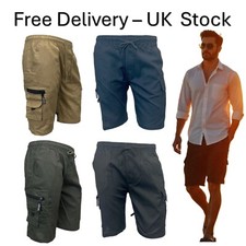 Mens Cargo Shorts Multi Pocket Combat Army Elasticated Waist Lightweight UK NEW