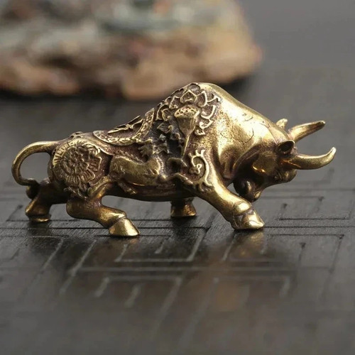 Brass bull figurine lucky - brass,