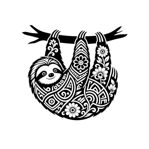 Floral sloth sticker - floral,