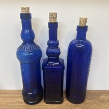 3  Blue Glass Vase Bottles art Glass Home Decor Glassware